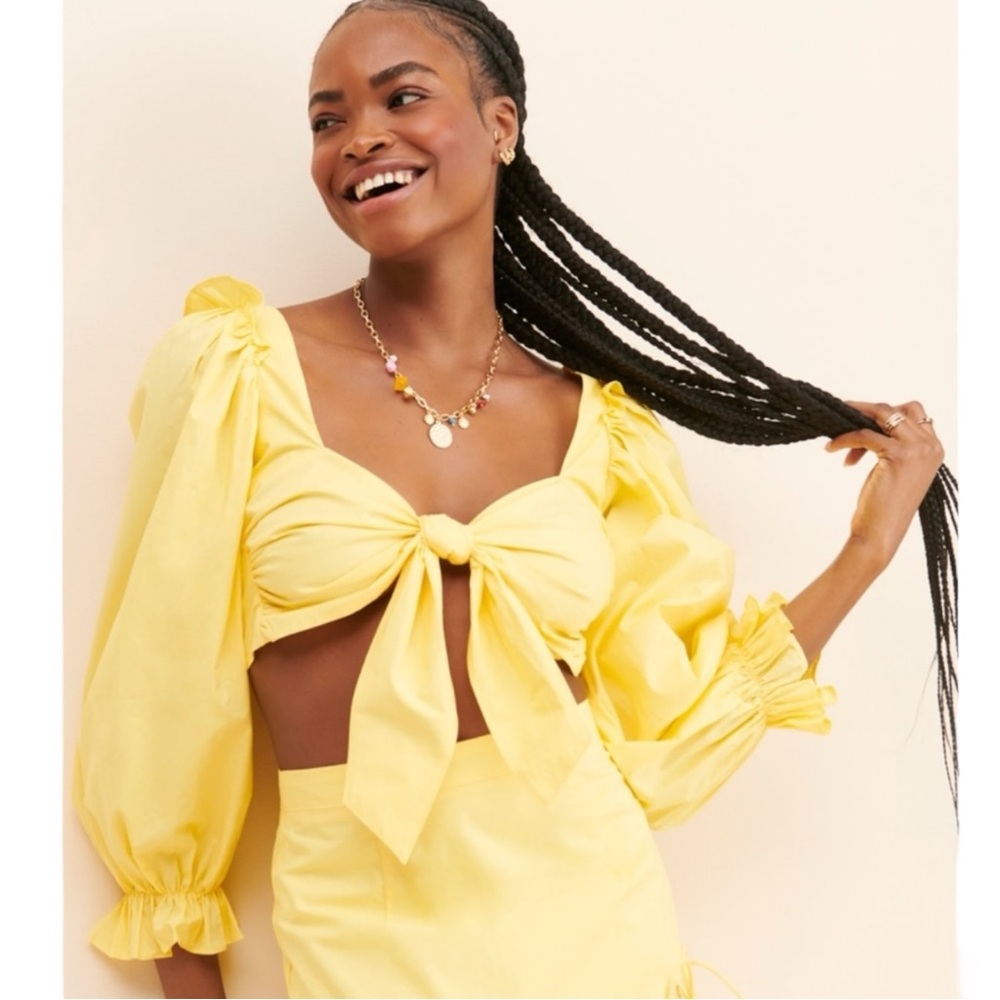 Allina Liu Sunshine Sol Cropped Balloon Sleeve Top